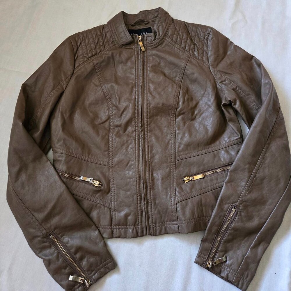 Size Large Brown Therapy Brand Faux Leather Full Zip Jacket